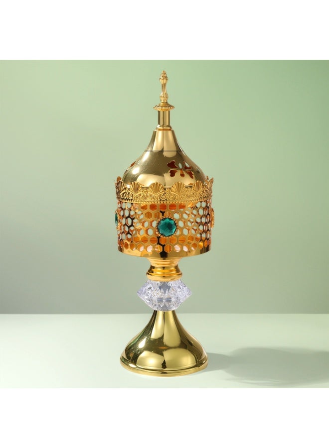 Flossie Metal Incense Burner/Bakhoor Burner/Aromatherapy Holder Gold Sapphire Electroplated Openwork Design Minimalist Form, Masterful Craftsmanship Ideal for Home Decor and as a Gift for Your Best Friend - Image 1